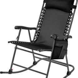 26in Rocking Chair Outdoor Zero Gravity Folding Chairs Rocking Chairs Foldable Outdoor Reclining Lounge Chair for Outside Lawn with Cupholder/Pillow E