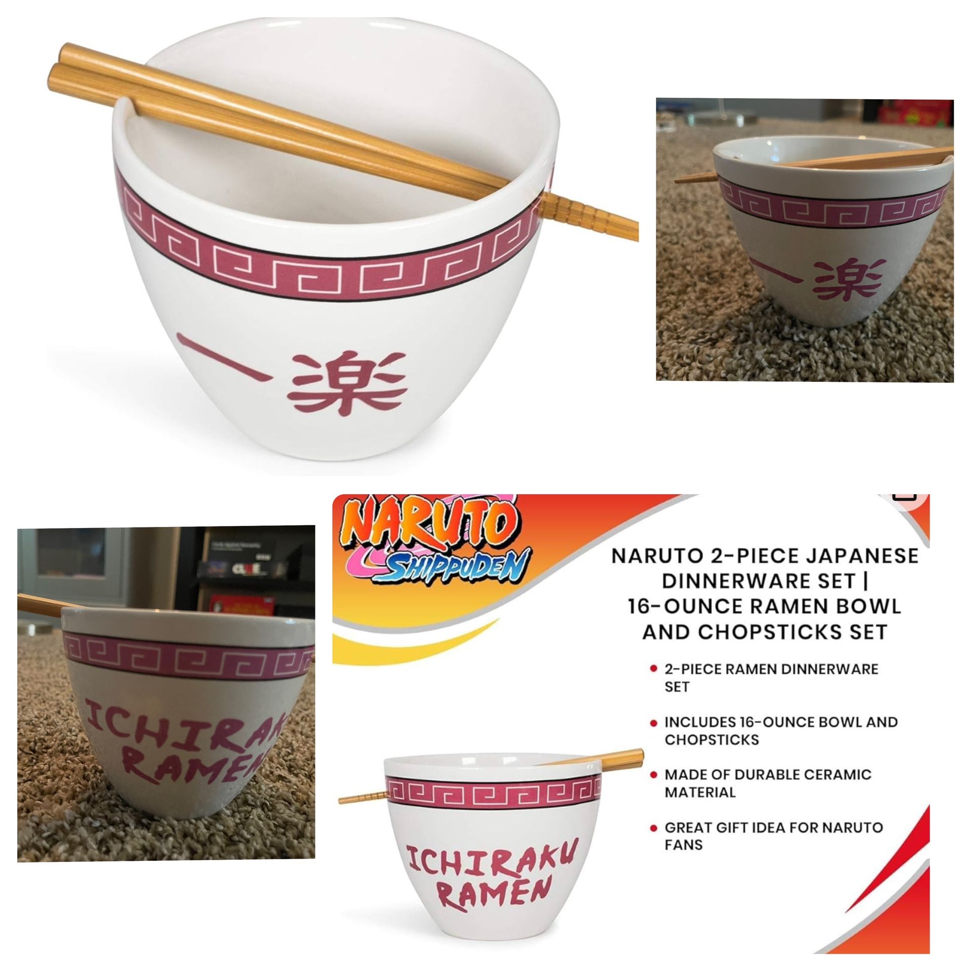 Naruto Anime Japanese Dinnerware Set | 16-Ounce Ramen Bowl and Chopsticks Set