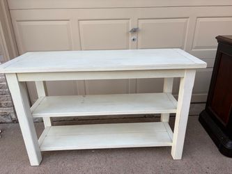 White Wood Console Table with Two Shelves