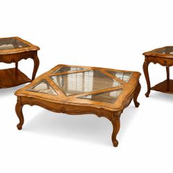Wood And Glass Living Room Table Set