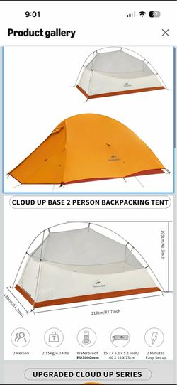 Brand New Naturehike Cloud Up Base 2-Person Backpacking Tent – Orange