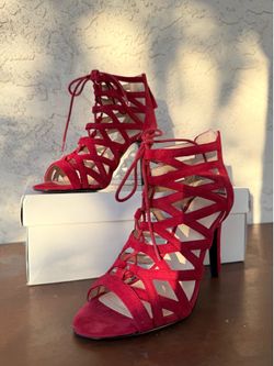 Nine West Red Lace-Up Heels Size 7.5