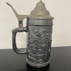 Vintage German Ein Prosit Der Gemutlichkeit Painted Molded Glass Beer Stein