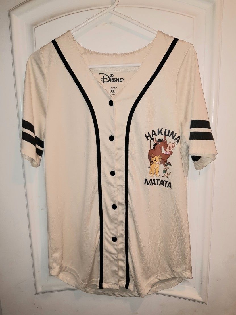 Vintage Disney's The Lion King Youth Jersey Size XL Logos Of Simba & Friends & #94 On The Back For The Year Of Movie Release Beige & Black Like New