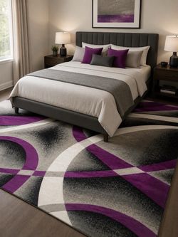 Abstract Area Rug Purple Gray Black