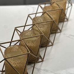 5 Candle Gold Geometric Cancel Holder Centerpiece