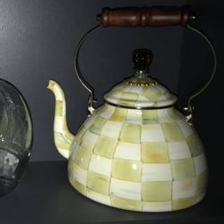 MacKenzie-Childs Tea Kettle & Glass Cookie Jar