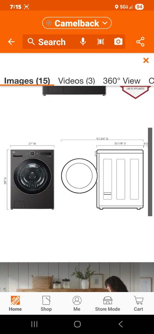 LG
5.0 cu. ft. Mega Capacity Smart Front Load Electric All-in-One Washer Dryer Combo with TurboWash360 WiFi in Black Steel