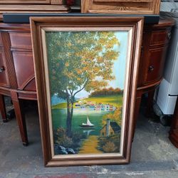 Vintage Signed Carrie 75 Oil Painting On Canvas