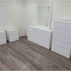 Dresser Whit Mirror, Chest And 2 Nightstands - Cómoda Con Espejo , Gavetero Y 2 Mesitas De Noche 