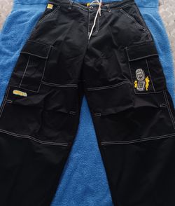 Men's vintage Empyre black skater jeans baggy wide leg Drawstring YK2 Logo on pockets