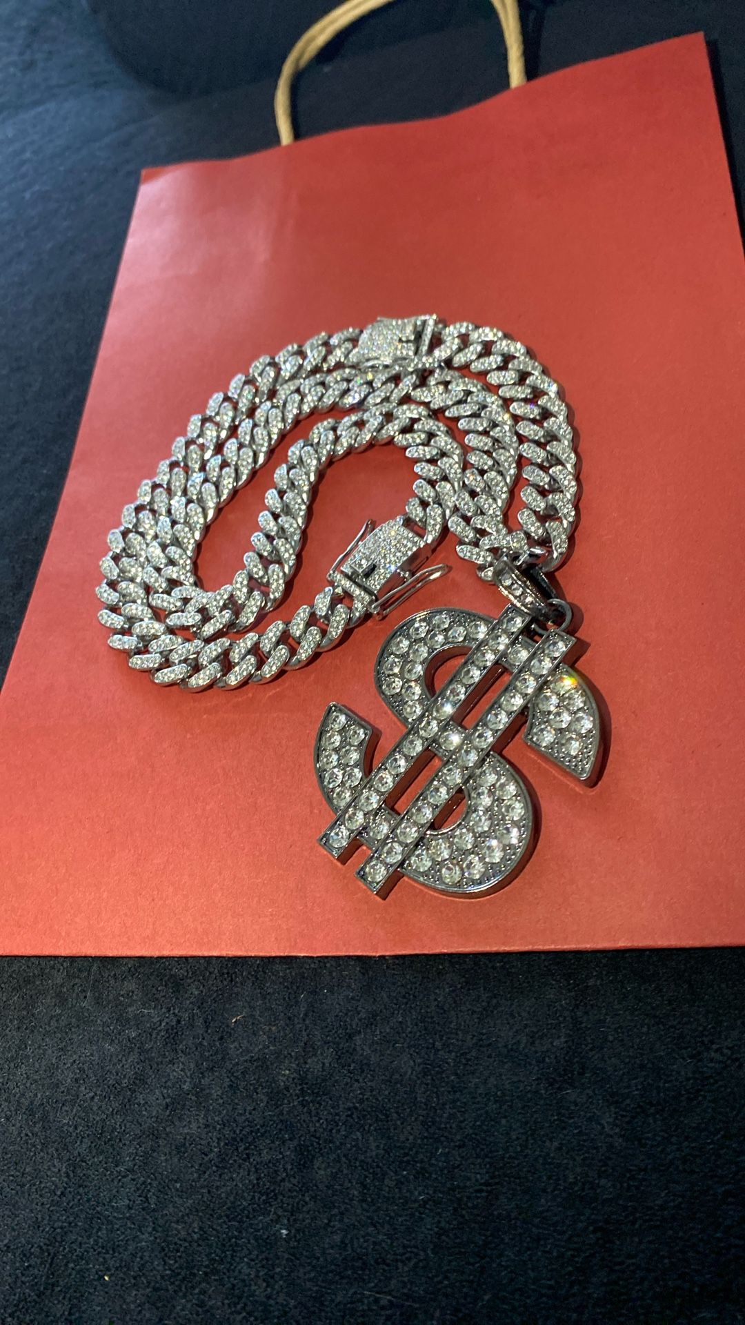 Long 26” with manifest, money Piece titanium black lab stones