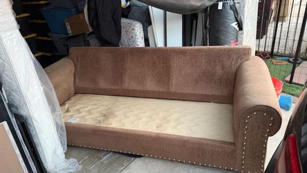 Couch and XL Chair Set with rug. burnt orange and browns - needs to be lightly cleaned.