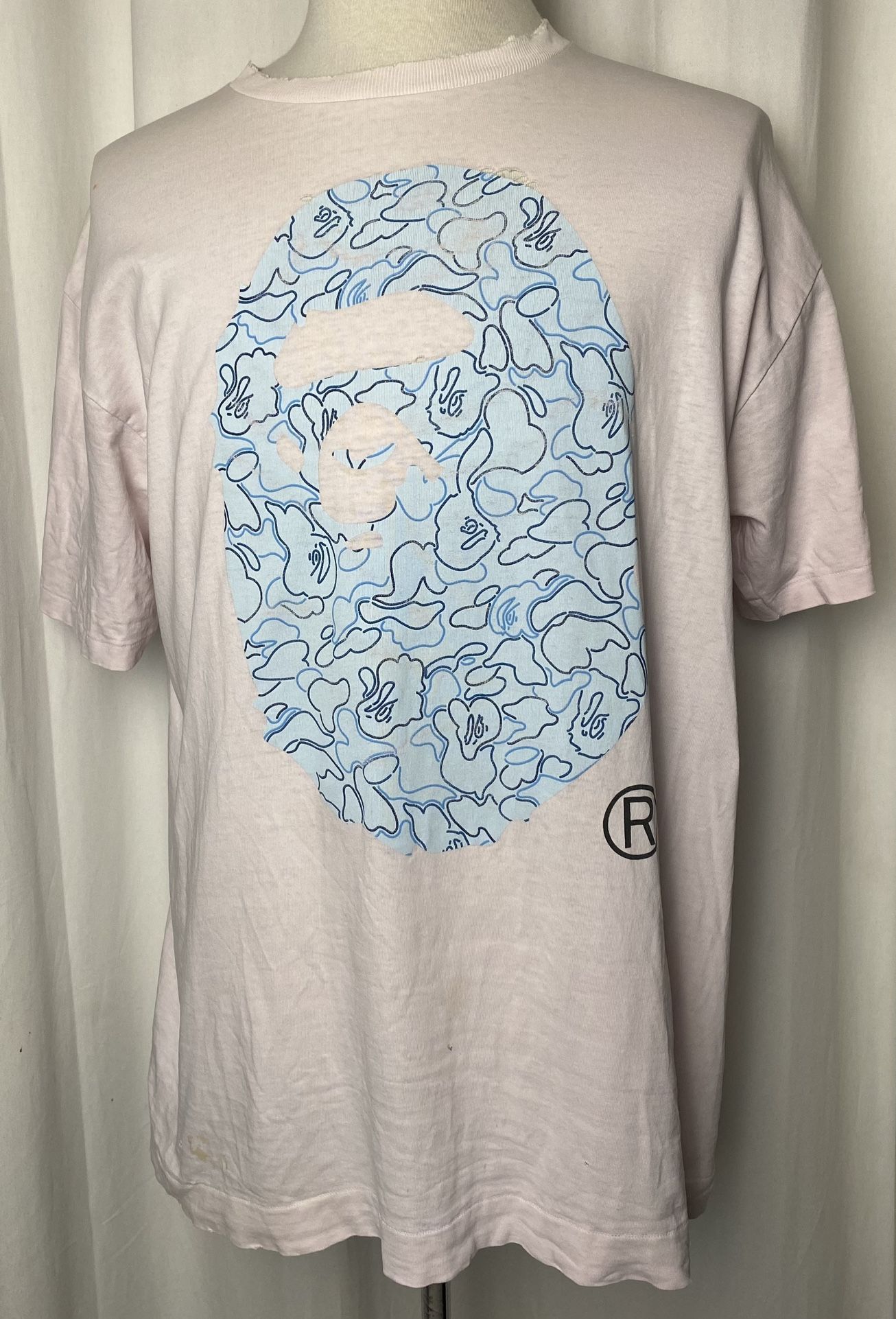 Vintage A Bathing Ape Bape XL T-Shirt Baby Blue Camo Ape Head First Run 2000’s (Rare Collectors Item)
