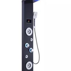 52 in. 6-Jet Shower Tower System with LED Rainfall Waterfall Shower Head Handshower in Black