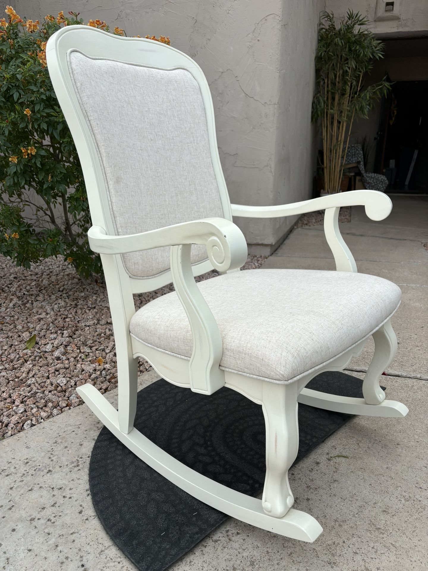 Ivory Wooden Fabric Rocking Chair