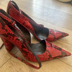 Zara Red Snake Stiletto Heels 