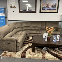Brown Sofa Sectional w/ Wireless Charger & 3 Power Motion Recliners 