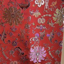Mother's Day Red Silk Sash Silk Shawl Gold Embroidered /w Lining 52” X 10”