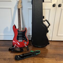 Squier By Fender Red Stratocaster Electric Guitar(COMES WITH SKB CASE)