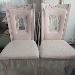 Pair Pink And Lace Solid Wood Chairs.shabby Chic 
