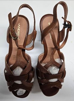 Andrea Women’s Brown Leather Sandals Size 5 Mexico Cowhide Upper Slingback Heels