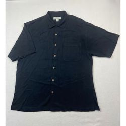 Tommy Bahama Men's Large Shirt 100% Silk Short Sleeve Black Button Front