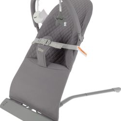 Nuby Baby Bouncer Seat - Portable Infant Bouncer with Music, Fun Sounds, and Soothing Vibrations - 0-6 Months - Gray