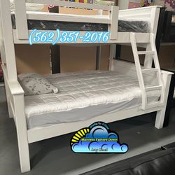 Twin Full White Bunk Bed With Mattresses Included Bonito