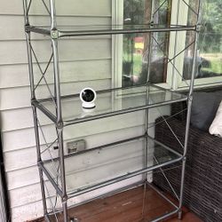 Metal Shelves Unit With Glass Shelves 
