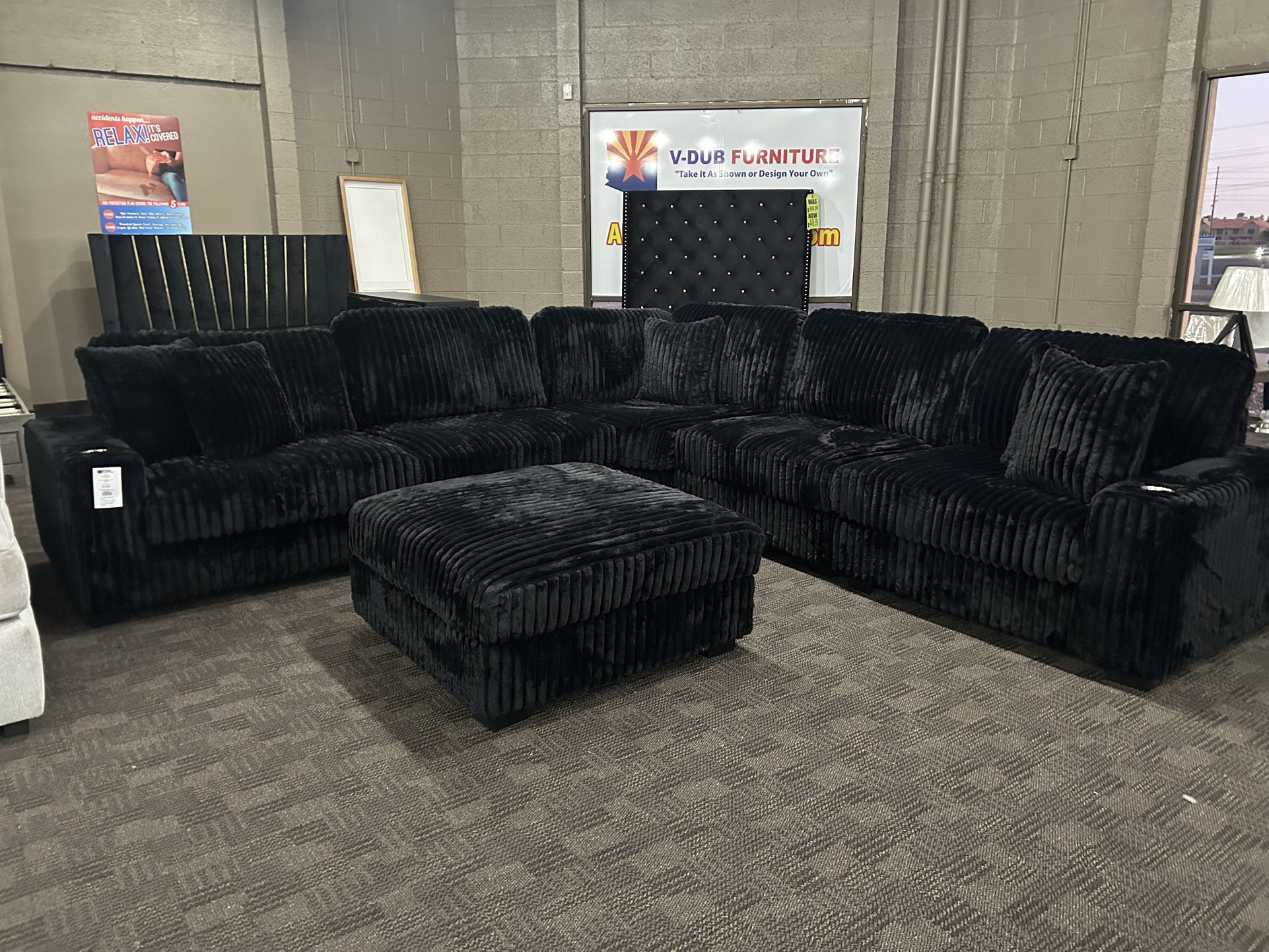 Extra Large Comfy Deep Black Sectional 