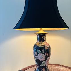Elegant 30" Floral Ceramic Table Lamp with Black Fabric Shade