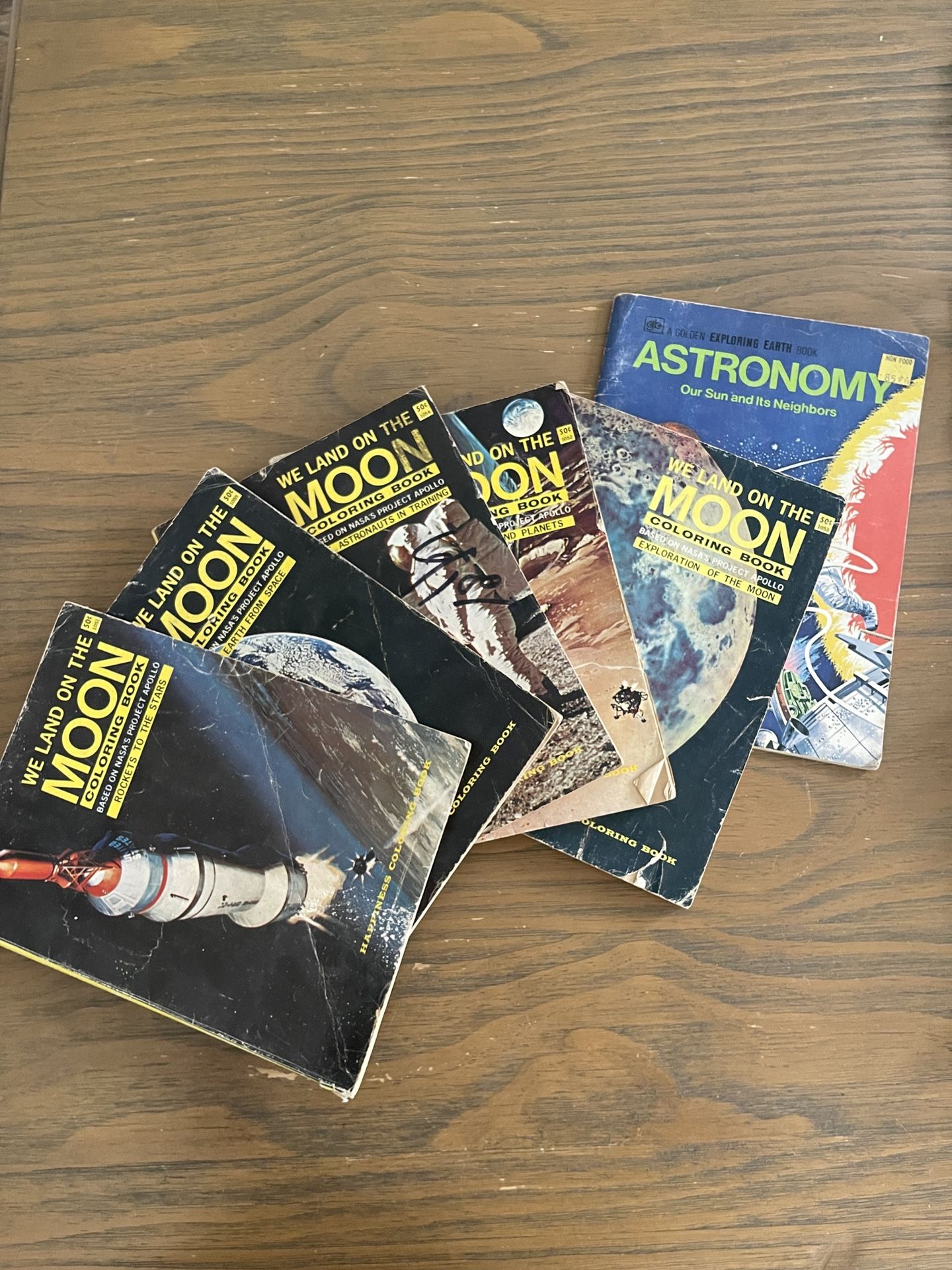 1969 Vintage WE LAND ON THE MOON COLORING BOOK #1051-55 Plus Astronomy,set Of 6