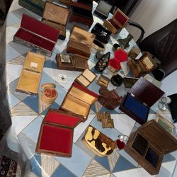 collection of vintage, antique and jewelry decorative trinket boxes
