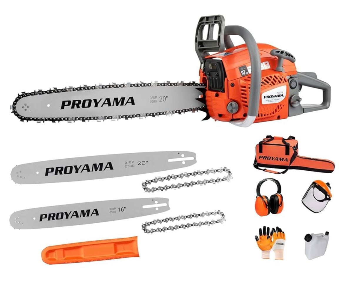 PROYAMA 58CC 2-Cycle Gas Powered Chainsaw, 16-Inch Top Handle Chain Saw, Gasoline Chainsaw 20-Inch for Tree Wood Cutting