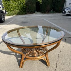 Vintage Bamboo Glass Coffee Table 