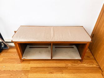 Wood Storage Bench with Cushion & Cubby for Shoes or Storage