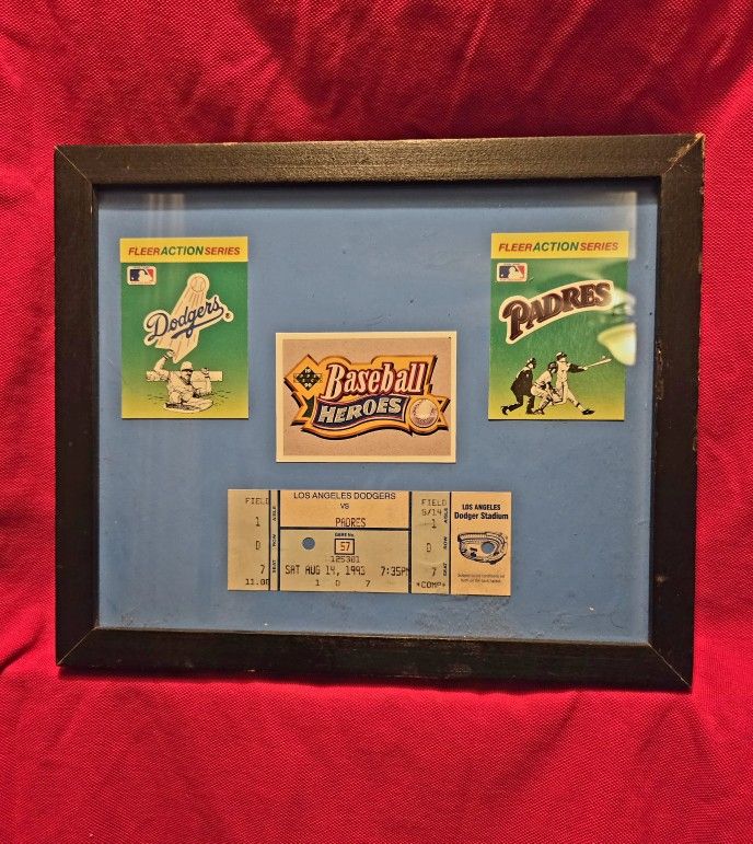 LOS ANGELES DODGERS VS SAN DIEGO PADRES VINTAGE 1993 ORIGINAL TICKET CUSTOM FRAMED 