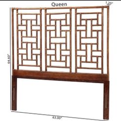 New Queen Size Chinoiserie Pagodas Boho Bohemian Solid Wood Headboard 