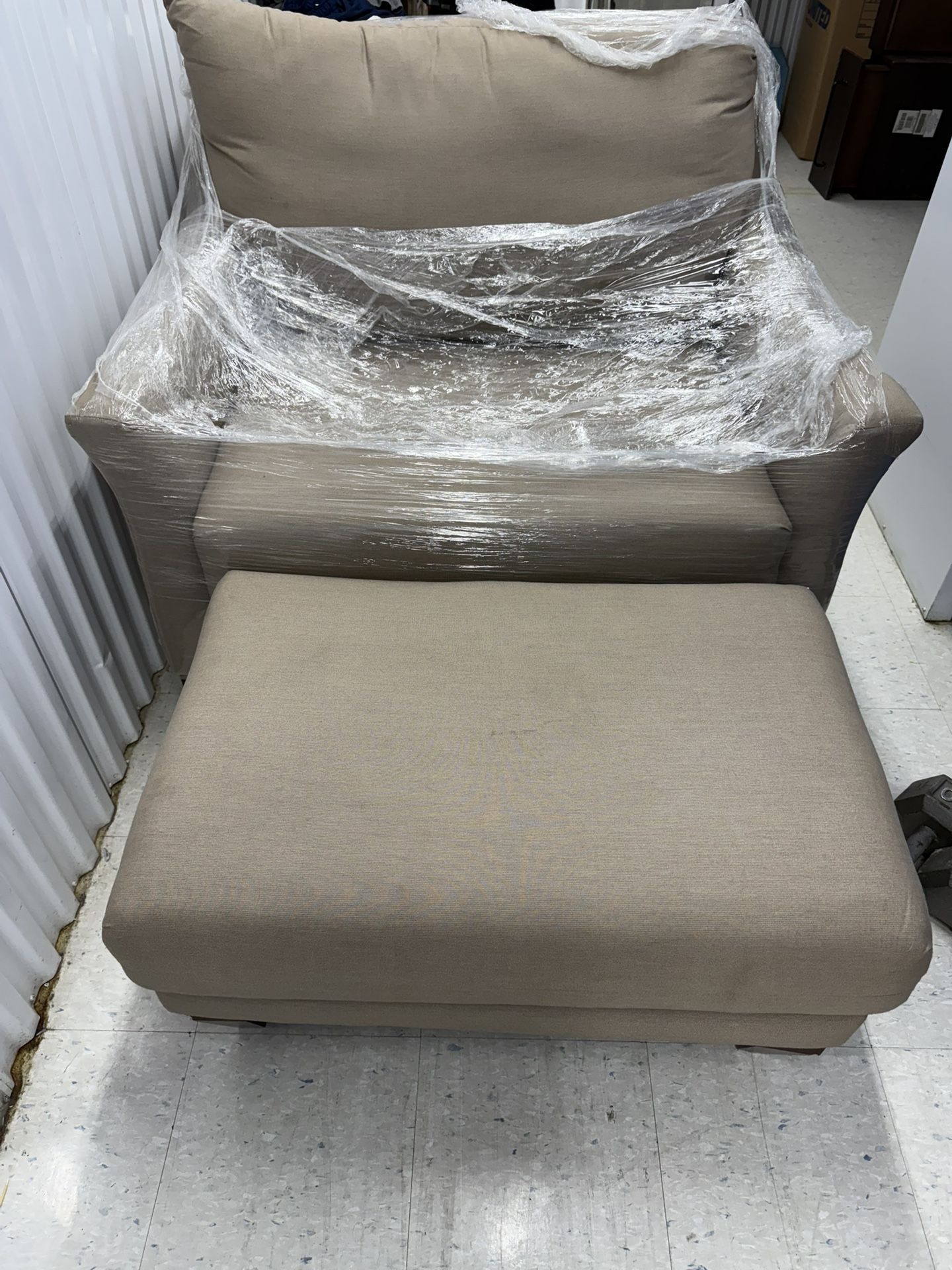 Loveseat + Ottoman Combo Beige Fabric