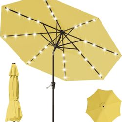 Brand New JEAREY 9FT Outdoor Patio Umbrella with Solar Lights, LED Lighted Pool Umbrella with Tilt and Crank