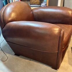 Vintage Leather Deco Club chair And Ottoman 