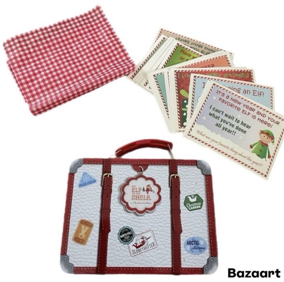 Elf On The Shelf Tin Suitcase With Paper Picnic Mat & Elf Action Card Game Props