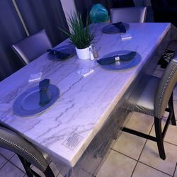 White Marble Oakwood Table 