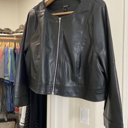 Plus Size Cropped Leather Jacket