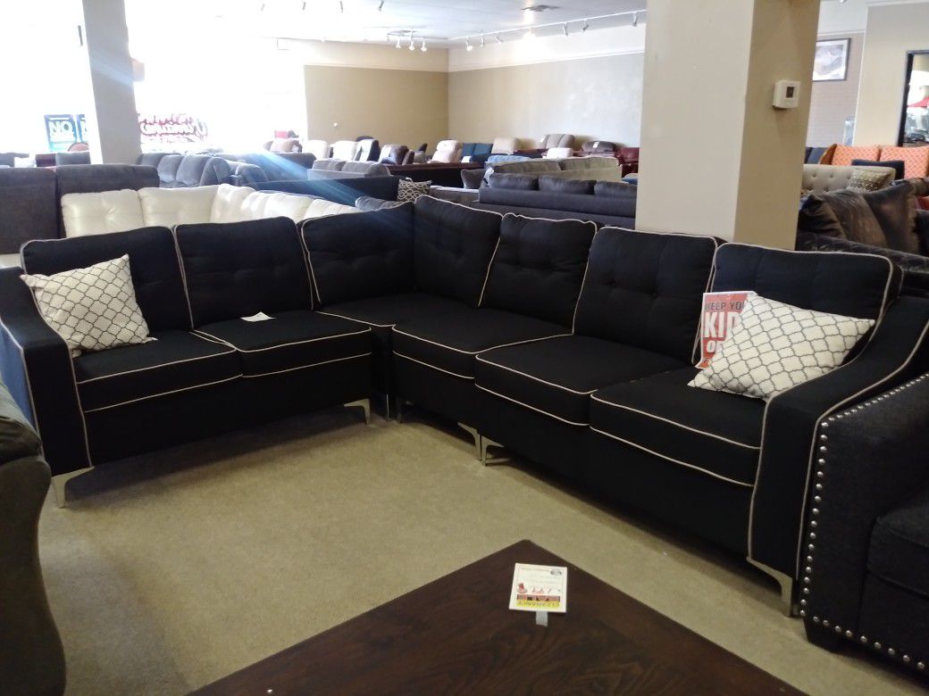 Black Fabric Sectional Sofa