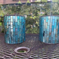 Brand NEW 2 6” Plant, Candle Glass Holder Rainbow Affect 