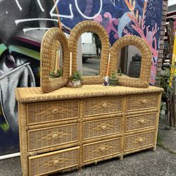 FINAL SALE Rattan 6 Drawer Chest of Drawers w/ 3 Panel J2L38D