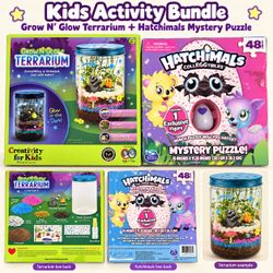 Kids Activity Bundle Grow N Glow Terrarium Kit + Hatchimals 48 Piece Mystery Puzzle