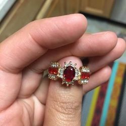 18k Gold Plated Ring Size 6 Red Color 